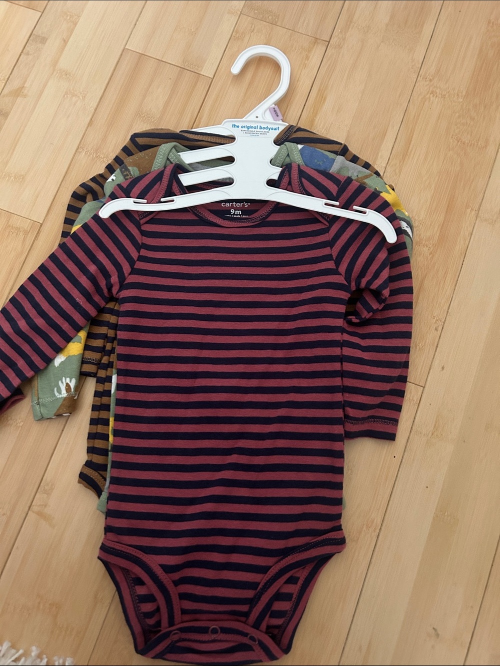 Carter's Burgundy and Navy Striped Long-Sleeve One-Piece